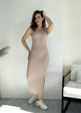 Трендовое платье женское платье с разрезом платье в рубчик платье майка бренд merlini обтягивающие платье модное платье длинное платье майка2 фото