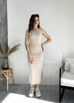 Трендова сукня модна сукня в рубчик сукня з розрізом сукня майка бренд merlini довга сукня обтягуюча сукня майка