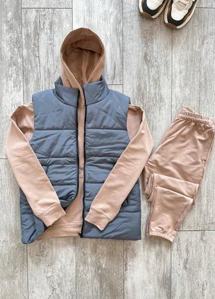 Осенний бежевый спортивный костюм комплект с капюшоном бежевий чоловічий спортивний костюм