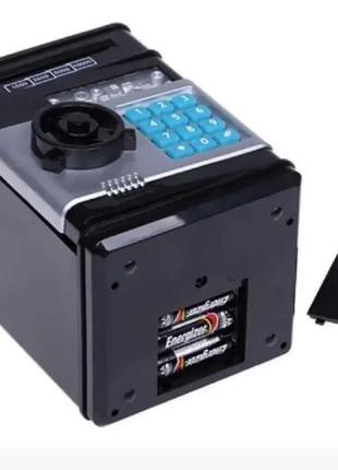 Електронний сейф скарбничка number bank "банкомат" дитячий подарунок із кодовим замком чорний2 фото