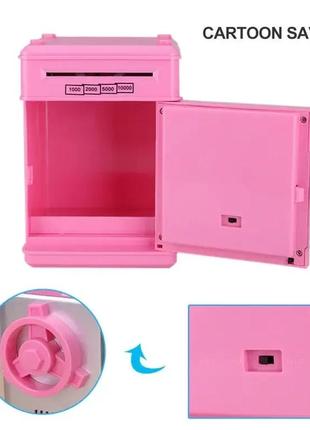 Електронний сейф number bank "банкомат" із замком і купюроприймачем рожевий3 фото