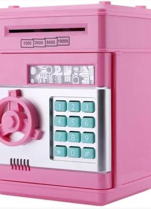 Электронный сейф number bank “банкомат” с замком и купюроприемником розовый