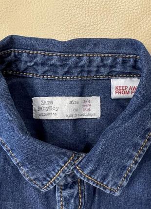 Стильная zara boy джинсовая рубашка 3-4 года рост 104 синяя на мальчика под джинс2 фото