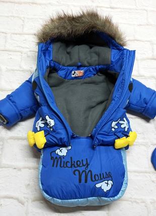 Дитячий зимовий костюм трійка комбінезон трансформер конверт "міккі" для хлопчика до 2-х років2 фото