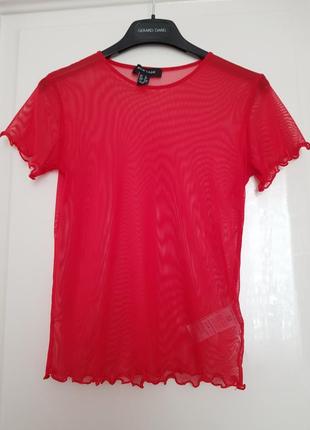Красная футболка топ из мягкой сеточки new look с оборкой frill 90s y2k gen z тренд 2024 красный сетка