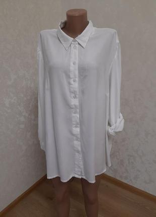 Базовая белая прямая рубашка оверсайз большой размер10 фото