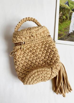 Сумка, сумочка, мини, вязанная, коричневая, бежевая, беж3 фото