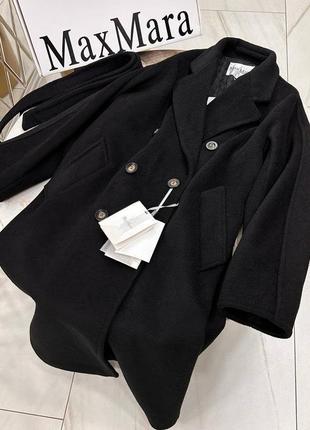 Пальто в стиле maxmara халат с поясом черное6 фото