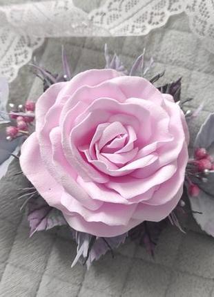 Заколка с розовой розой2 фото
