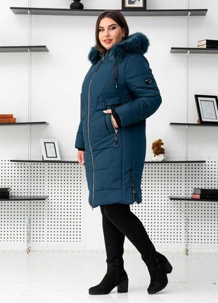Батальная р 52-66 зимняя теплая женская куртка на тинсулейте с мехом песца. бесплатная доставка4 фото