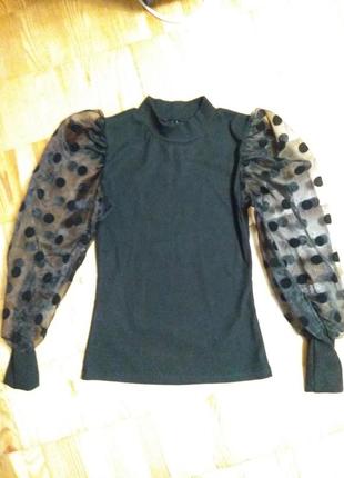 Нарядная блуза рукава фонарики, сетка3 фото