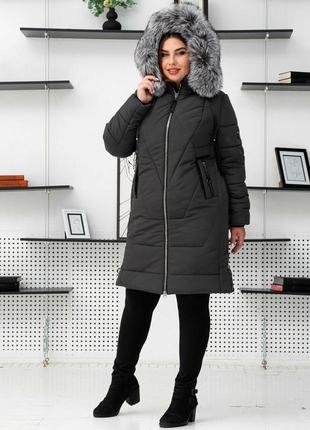 Зимняя теплая женская куртка больших размеров с роскошным мехом чернобурки. бесплатная доставка5 фото