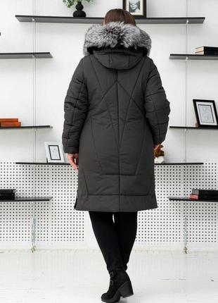 Зимова тепла жіноча куртка великих розмірів з розкішним хутром чорнобурки. безкоштовна доставка2 фото
