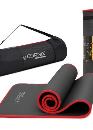 Килимок спортивний cornix nbr 183 x 61 x 1 см для йоги та фітнесу xr-0094 black/red poland