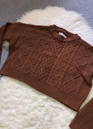 Укорочённый свитер кофта джемпер короткий вязаный в косы хлопковый5 фото