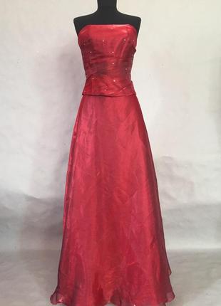 Праздничное длинное платье красное корсетное платье4 фото