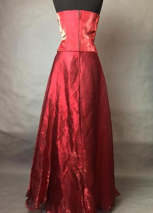 Праздничное длинное платье красное корсетное платье3 фото