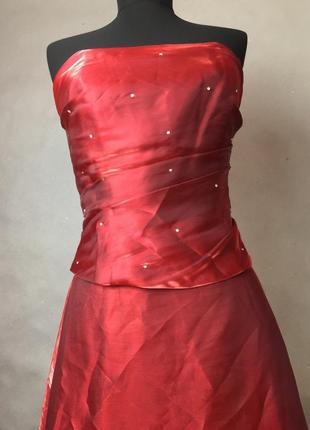 Праздничное длинное платье красное корсетное платье2 фото