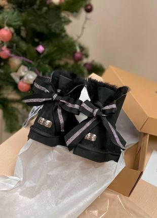 Ugg black женские зимние сапоги с бантами и натуральным мехом /осень/зима/весна😍8 фото