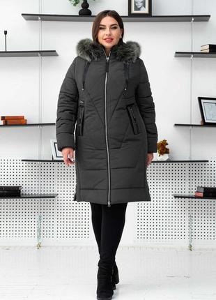 Батальная зимняя теплая женская куртка пуховик на тинсулейте с мехом. бесплатная доставка2 фото