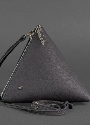 Кожаная женская сумка-косметичка пирамида черная10 фото