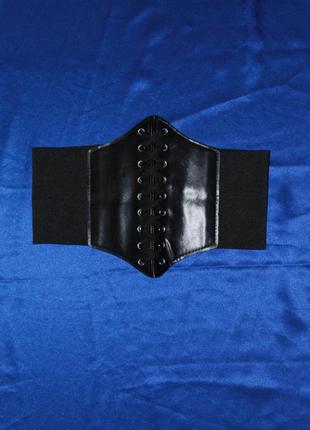 Женский корсет пояс широкий чёрный винтажный утяжка для похудения на липучке резинке лаковый латекс2 фото