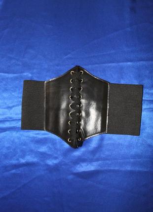 Женский корсет пояс широкий чёрный винтажный утяжка для похудения на липучке резинке лаковый латекс3 фото