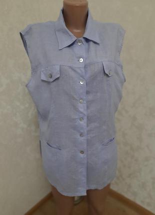 Льняной удлиненный жакет пиджак рубашка без рукав neworld milano1 фото
