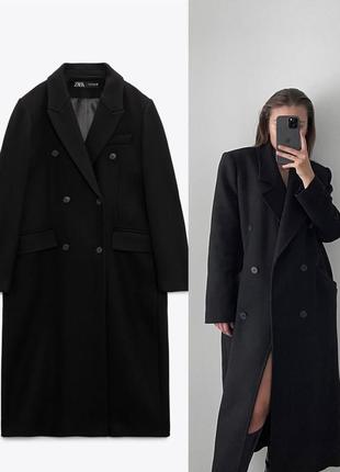 Пальто плащ прямое на запах черное зара zara