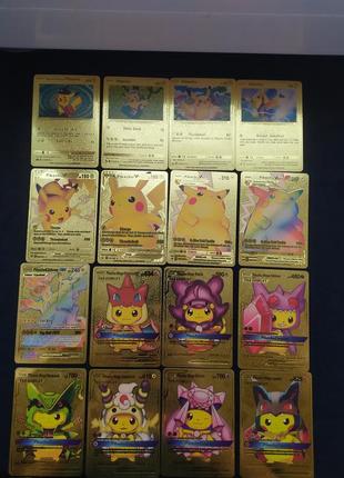 Коллекция золотых карточек pikachu pokémon. pikachu gold cards