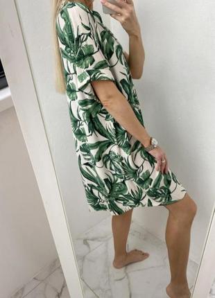 Натуральное воздушное платье рубашка с принтом в листья h&amp;m2 фото