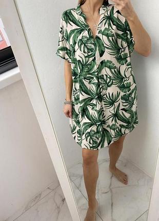 Натуральна повітряна сукня сорочка з принтом у листя h&m