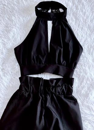 Стильный черный костюм с открытой спинкой в кружеве2 фото