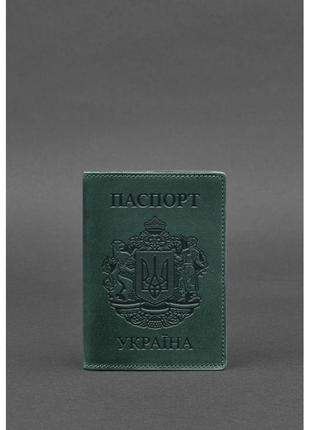 Шкіряна обкладинка для паспорта з українським гербом зелена5 фото