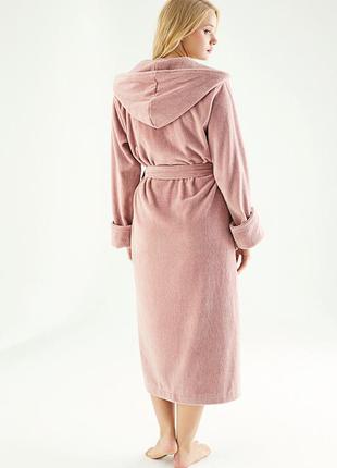 Женский теплый,длинный,домашний турецкий махровый халат nusa халат с капюшоном nusa 6890 пудра размер s2 фото