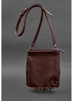 Кожаная женская сумка с бахромой мини-кроссбоди fleco бордовая3 фото
