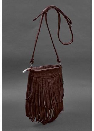 Кожаная женская сумка с бахромой мини-кроссбоди fleco бордовая2 фото