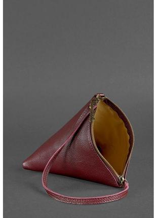 Кожаная женская сумка-косметичка пирамида марсала4 фото