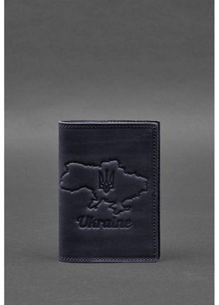 Шкіряна обкладинка для паспорта з карткою україни синій crazy horse