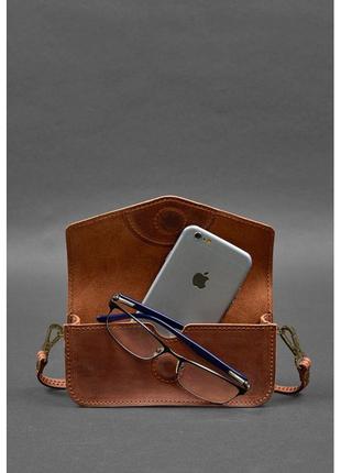 Кожаная сумка-футляр для очков (мини-сумка) светло-коричневая crazy horse2 фото