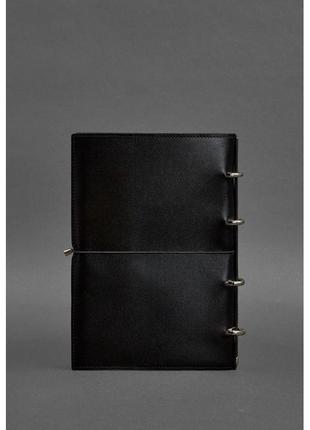 Кожаный блокнот а4 на кольцах (софт-бук) 9.0 в мягкой обложке черный глянец5 фото