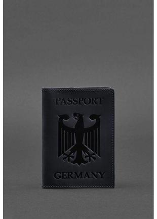 Шкіряна обкладинка для паспорта з гербом німеччини темно-синя crazy horse