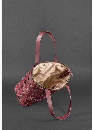 Кожаная плетеная женская сумка пазл l бордовая krast4 фото
