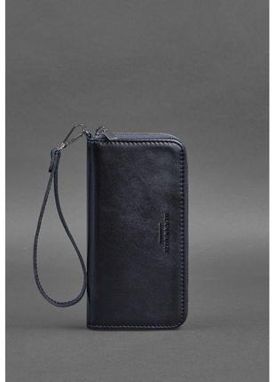 Кожаное портмоне на молнии 6.1 темно-синее3 фото