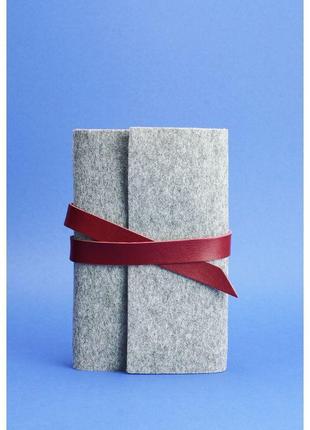 Фетровый женский блокнот (софт-бук) 1.0 фетр с кожаными бордовыми вставками1 фото