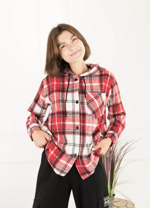 Женская теплая рубашка в клетку с капюшоном кашемир жіноча тепла сорочка у клітинку