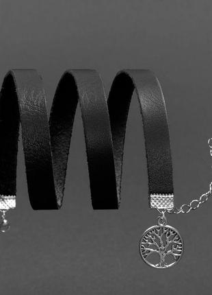 Женский кожаный браслет - лента черный4 фото