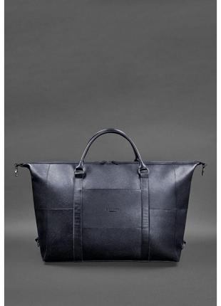 Кожаная дорожная сумка темно-синяя3 фото