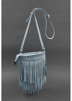 Кожаная женская сумка с бахромой мини-кроссбоди fleco голубая2 фото