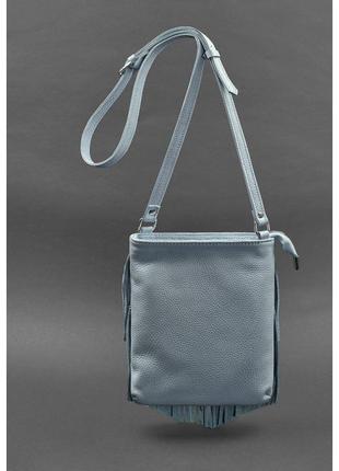 Кожаная женская сумка с бахромой мини-кроссбоди fleco голубая3 фото